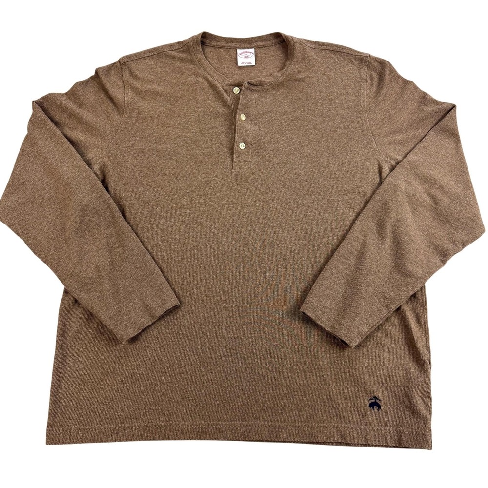 Brooks Brothers Henley Shirt Mens XL Brown Long Sleeve 100% Cotton 1818 Casual